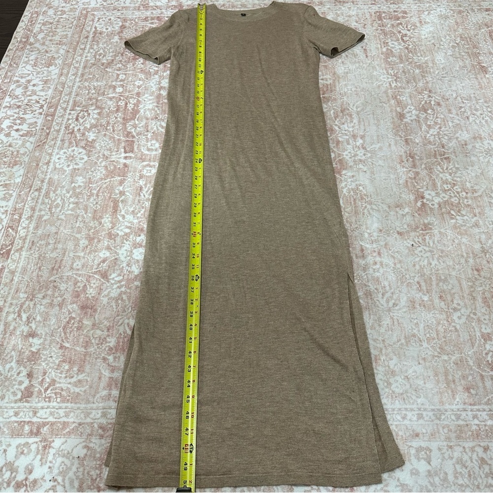 Beige Knit Long Dress With Side Slits - Picture 8 of 11